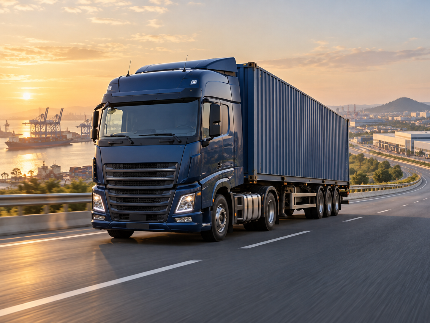 Modern freight truck providing road transportation